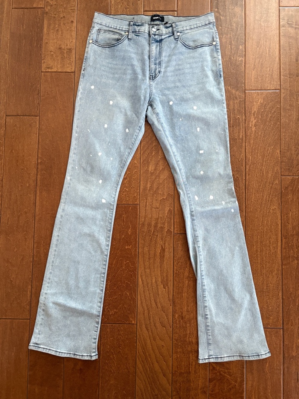 Light Wash Paint-Splatter Flare Jeans - Men